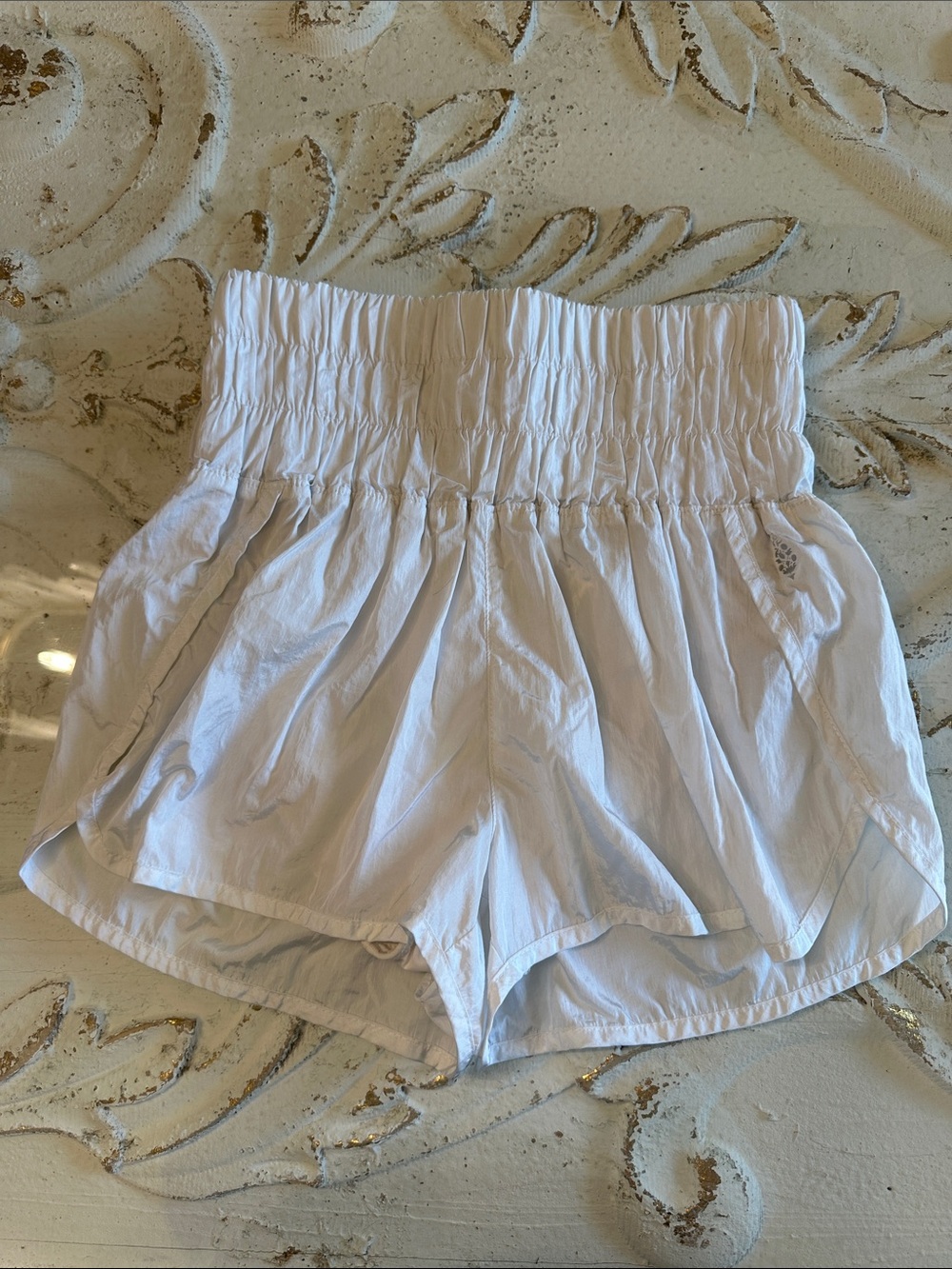 Free People Movement Women's High-Waist Smocked White Casual Shorts- S